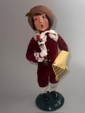 Vintage Byers Choice Carolers Christmas Figurine Doll Caroling Boy Taffy Sheet